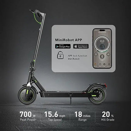 18 Miles Long Range and 15-18 MPH Portable Folding Commuting E-Scooter for Adults, Dual Brakes & App Sup
