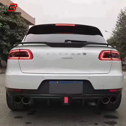 CMS Style Carbon Fiber Rear Lip with LED Light Body Parts Rear Bumper Diffuser for Porsche Macan 2014-2017
