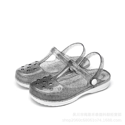 EOFK Summer Women Sandals Clogs Glitter Shinny Colors Lady Jelly Flat Comfort Sandals Hoof Shoes
