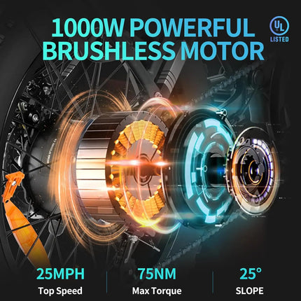 Q20 20 Inch Electric Bike 1000W 48V Electric Mountain Dirt Bike Fat Tire Ebike Electric Bicycle for Adult