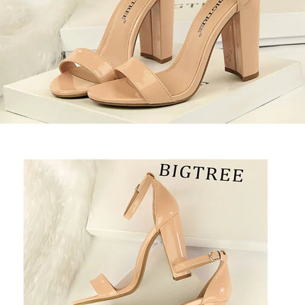 BIGTREE Shoes Heeled Sandals Women 9.5 Cm High Heels Pu Leather Women Shoes Block Heels Summer Sandals Lady Party Shoes Size 43