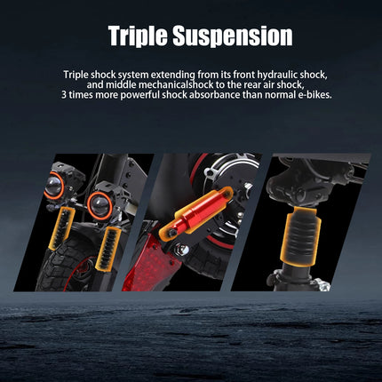 EScooter 800W - 10" Off-Road Tires Triple Suspension 45km/h, 55km Range, Foldable & IPX5 Electric Scooter