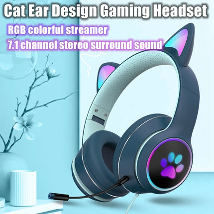Cat Ear Gamer Headset Girl Cute Headset Double Noise-Cancelling Headphone With Microphone RGB Light Virtual 7.1