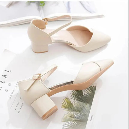 Women Sweet High Quality Beige Pu Leather Buckle Strap High Heel Shoes Lady Cool Comfort European Stylish Heel Shoes B9024