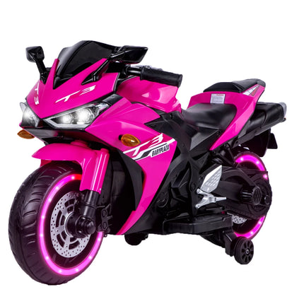 12V Scooter for Kids Boys Girls 12v7ah Motorcycle with Training Wheels Throttle Drive by Hand Lighting
