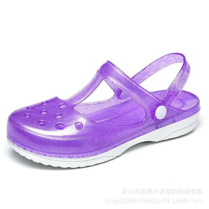 EOFK Summer Women Sandals Clogs Glitter Shinny Colors Lady Jelly Flat Comfort Sandals Hoof Shoes