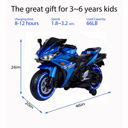 12V motorcycle for kids Boys Girls 12v7ah kids motorcycle with Training Wheels/manual throttle/ drive by hand