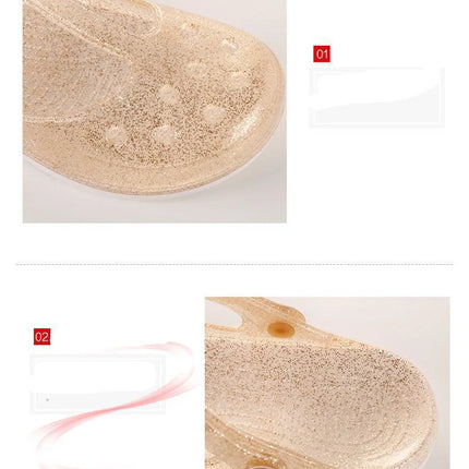 EOFK Summer Women Sandals Clogs Glitter Shinny Colors Lady Jelly Flat Comfort Sandals Hoof Shoes