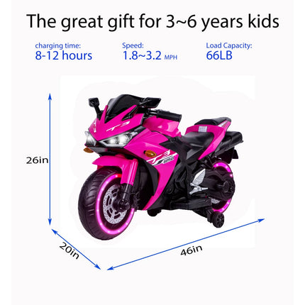 12V Scooter for Kids Boys Girls 12v7ah Motorcycle with Training Wheels Throttle Drive by Hand Lighting