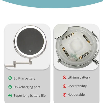 8 Inch Wall Mounted Bathroom Mirror Adjustable LED Makeup Mirror 10X Magnifying Touch Vanity Cosmetic Mirrors with Light