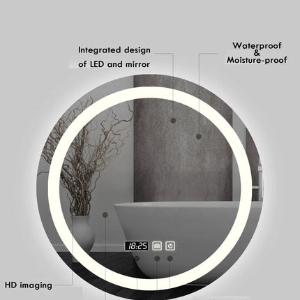 50CM/60cm Round Smart Makeup Bathroom Mirror 3 Color Adjustable LED LIght Multi-Function With Demist Bluetooth Speaker