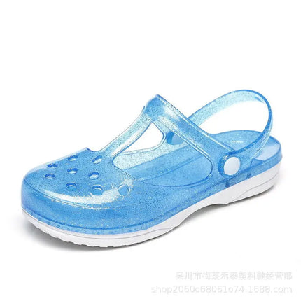 EOFK Summer Women Sandals Clogs Glitter Shinny Colors Lady Jelly Flat Comfort Sandals Hoof Shoes