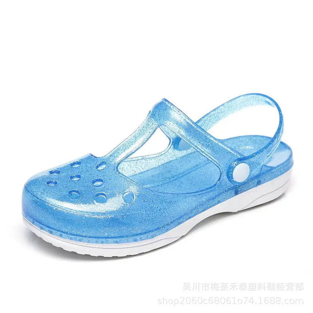 EOFK Summer Women Sandals Clogs Glitter Shinny Colors Lady Jelly Flat Comfort Sandals Hoof Shoes