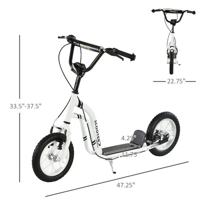 12-inch Children's Scooter with Adjustable Height. White