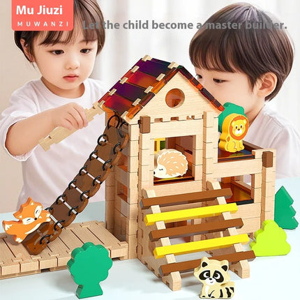 168PCS Wooden Building Blocks Creative Educational Small Architect House Matching Games Sets