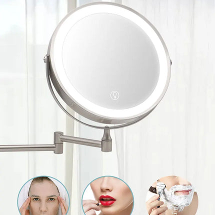 8 Inch Wall Mounted Bathroom Mirror Adjustable LED Makeup Mirror 10X Magnifying Touch Vanity Cosmetic Mirrors with Light