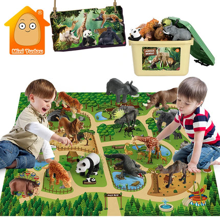 Kids Animal Jungle Zoo Models Play Mat Panda Lion Tiger Giraffe Collection Cloth Map