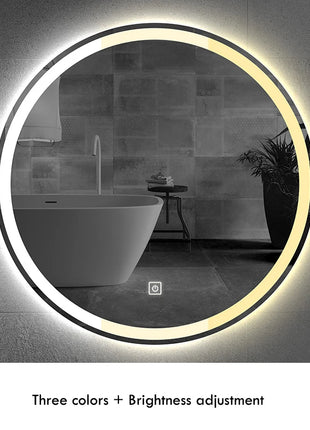 50CM/60cm Round Smart Makeup Bathroom Mirror 3 Color Adjustable LED LIght Multi-Function With Demist Bluetooth Speaker