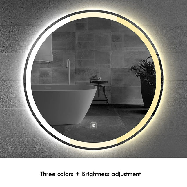 50CM/60cm Round Smart Makeup Bathroom Mirror 3 Color Adjustable LED LIght Multi-Function With Demist Bluetooth Speaker