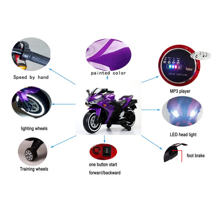 12v7ah Kids Scooter Ride on Toy with Training Wheels/manual Throttle/ Drive by Hand /Lighting  Wheels