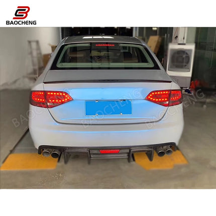 K Style Carbon Fiber Rear Lip for Audi A4 B8 2013-2016  High Quality Rear Diffuser with Led Light Body