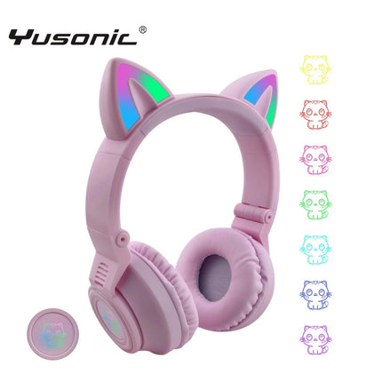 Kids Headset Wireless Child Headphone with Cat Ear   Kids  Light up for  Fire Tablet/Laptop/Pad
