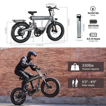 E Bike 48V 1000W 1500W 20 Inch Beach Cruiser 50KM/H Electric Bike