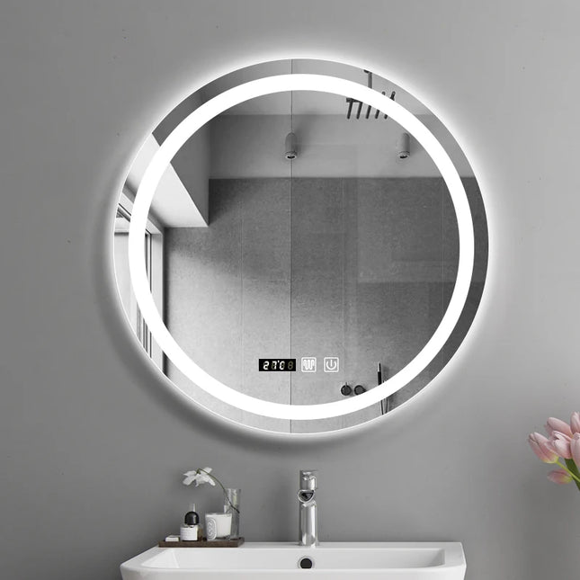 50CM/60cm Round Smart Makeup Bathroom Mirror 3 Color Adjustable LED LIght Multi-Function With Demist Bluetooth Speaker