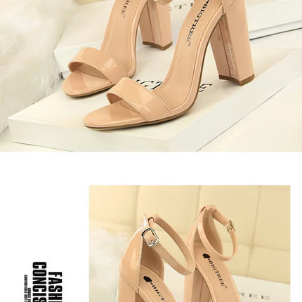 BIGTREE Shoes Heeled Sandals Women 9.5 Cm High Heels Pu Leather Women Shoes Block Heels Summer Sandals Lady Party Shoes Size 43