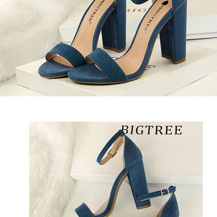 BIGTREE Shoes Heeled Sandals Women 9.5 Cm High Heels Pu Leather Women Shoes Block Heels Summer Sandals Lady Party Shoes Size 43