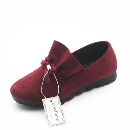 Cresfimix women cool & comfortable spring flat shoes lady cute bow tie wine red flats female leisure plus size slip on shoe a302