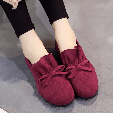 Cresfimix women cool & comfortable spring flat shoes lady cute bow tie wine red flats female leisure plus size slip on shoe a302