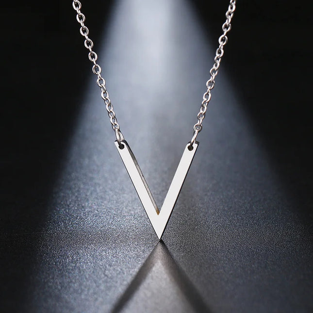 Stainless Steel Necklace For Women Lover's Gold And Rose Gold Color Simple V Pendant Necklace Engagement Jewelry Friends