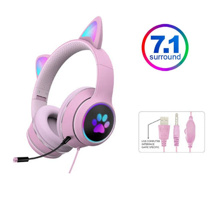 Cat Ear Gamer Headset Girl Cute Headset Double Noise-Cancelling Headphone With Microphone RGB Light Virtual 7.1