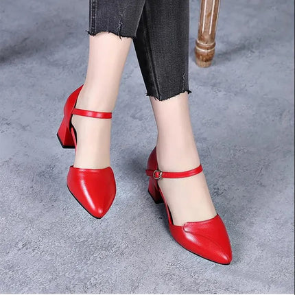 Women Sweet High Quality Beige Pu Leather Buckle Strap High Heel Shoes Lady Cool Comfort European Stylish Heel Shoes B9024