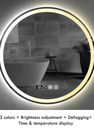 50CM/60cm Round Smart Makeup Bathroom Mirror 3 Color Adjustable LED LIght Multi-Function With Demist Bluetooth Speaker