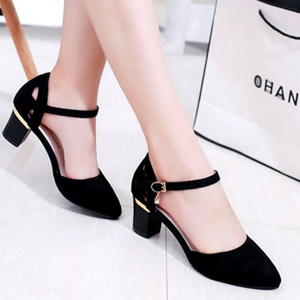 Cresfimix women classic high quality pink square heel shoes for office ladies black flock party heel pumps zapato tacon a5986