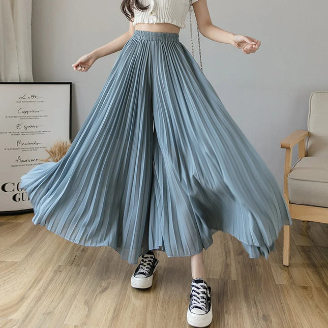 Women Elegant Chiffon High Waist Wide Leg Pants