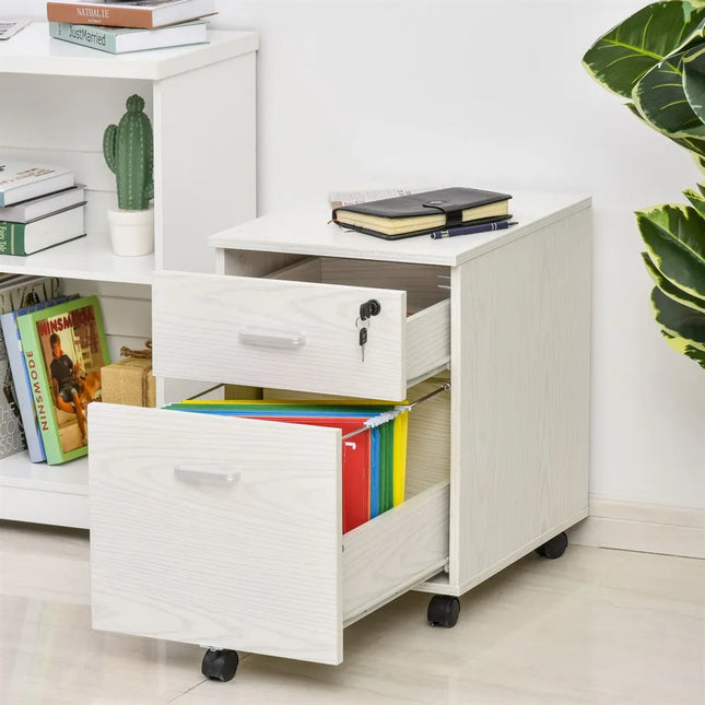 HOMCOM mobile file cabinet A4 with wheels suspended file cabinet with 2 drawers and lock 40x44x54,6 cm White
