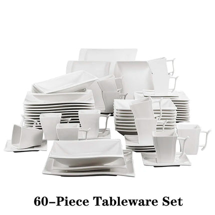 MALACASA 30/60 Piece White Porcelain Dinner Set with 12PCS Cup,Saucer,Dessert Soup Dinner Plate Tableware Set for 12 Person