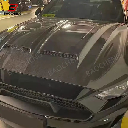 For Ford Mustang 2018-2022 Carbon Fiber Bonnet Engine Cover Hood Car Headliner Hood Cutout Cooling Front Cover