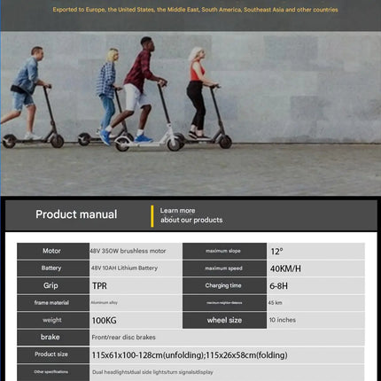 EMANBA 36v 10 Inch Off-Road Foldable Electric Scooter 2-Wheel 10Ah