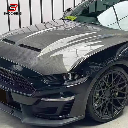 For Ford Mustang 2018-2022 Carbon Fiber Bonnet Engine Cover Hood Car Headliner Hood Cutout Cooling Front Cover