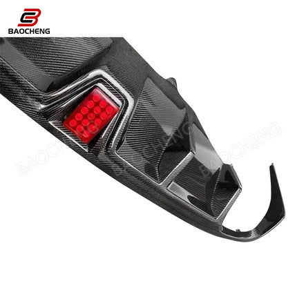CMS Style Carbon Fiber Rear Lip with LED Light Body Parts Rear Bumper Diffuser for Porsche Macan 2014-2017