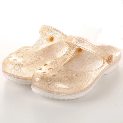 EOFK Summer Women Sandals Clogs Glitter Shinny Colors Lady Jelly Flat Comfort Sandals Hoof Shoes