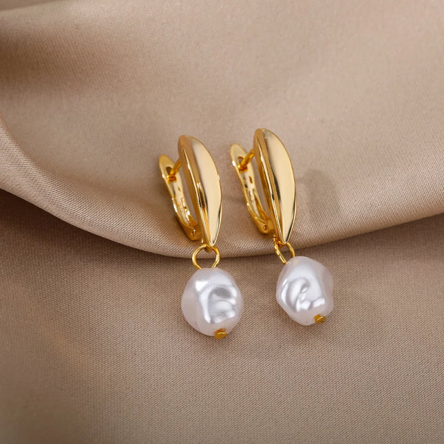 Circle Earrings For Women Vintage Punk Round Baroque Pearl Earrings Stainless Steel Circle Ear Clip Women Jewelry Gift Mujer