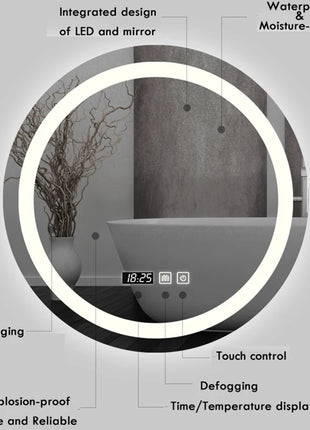 50CM/60cm Round Smart Makeup Bathroom Mirror 3 Color Adjustable LED LIght Multi-Function With Demist Bluetooth Speaker