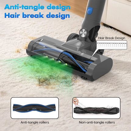 30KPA Cordless Vacuum Cleaner Stick Vacuum with Anti-Tangle Brush Rechargeable Home Vacuum Cleaner