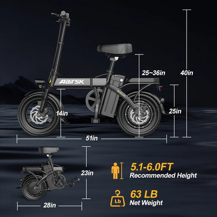 Aairsk US Stock 48V 15AH 500W Electric Bikes Bicycle 14inch Folding Electric Bike