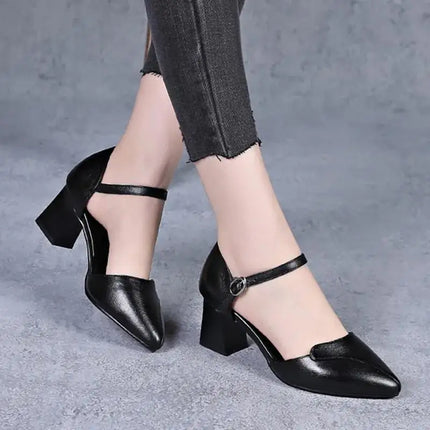 Women Sweet High Quality Beige Pu Leather Buckle Strap High Heel Shoes Lady Cool Comfort European Stylish Heel Shoes B9024